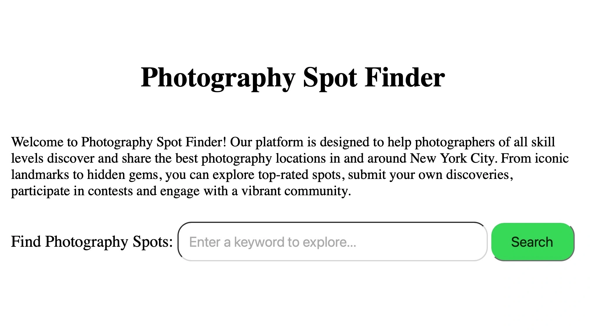 Screenshot of Photography Spot Finder Project
